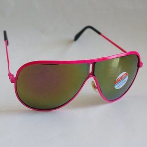 NWT TruVintage Neon Pink sports aviator iridium gold mirror smoke lens sunglass
